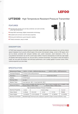 Trasmettitore di pressione resistente alle alte Temperature LEFOO LFT2030
