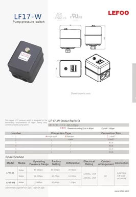 Pressostato pompa acqua LF17-W